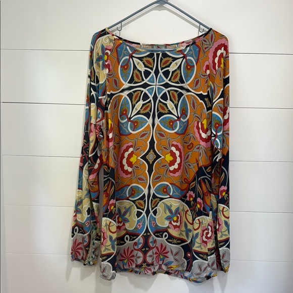 JOHNNY WAS Lentine Scarf Print Blouse Top Orange Multicolor Boho Shirt Medium - Picture 3 of 11